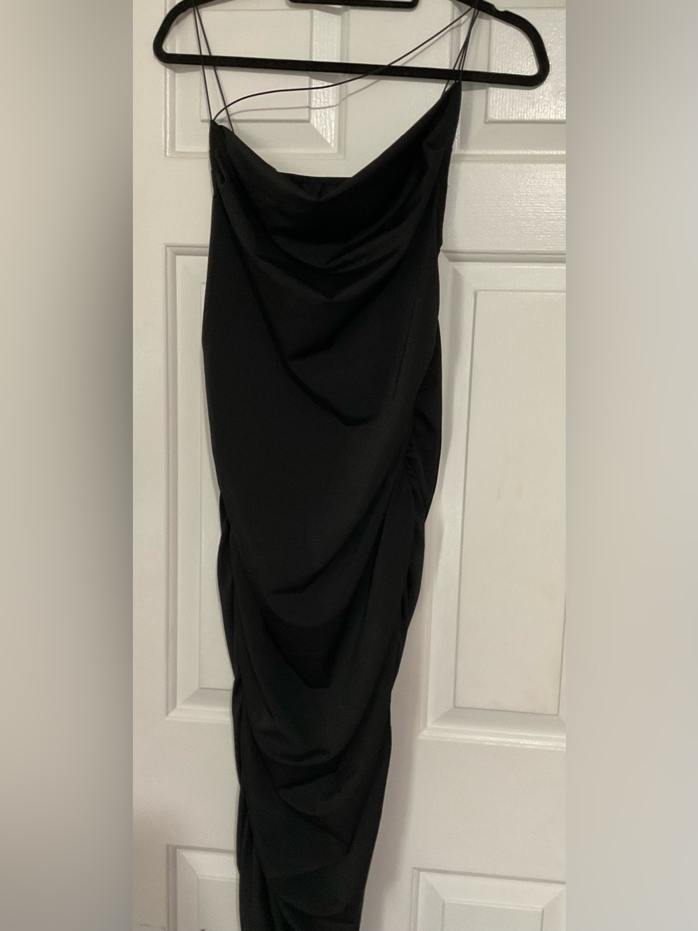 SHEIN Cowl Neck Elegant Black Draped Midi Dress
